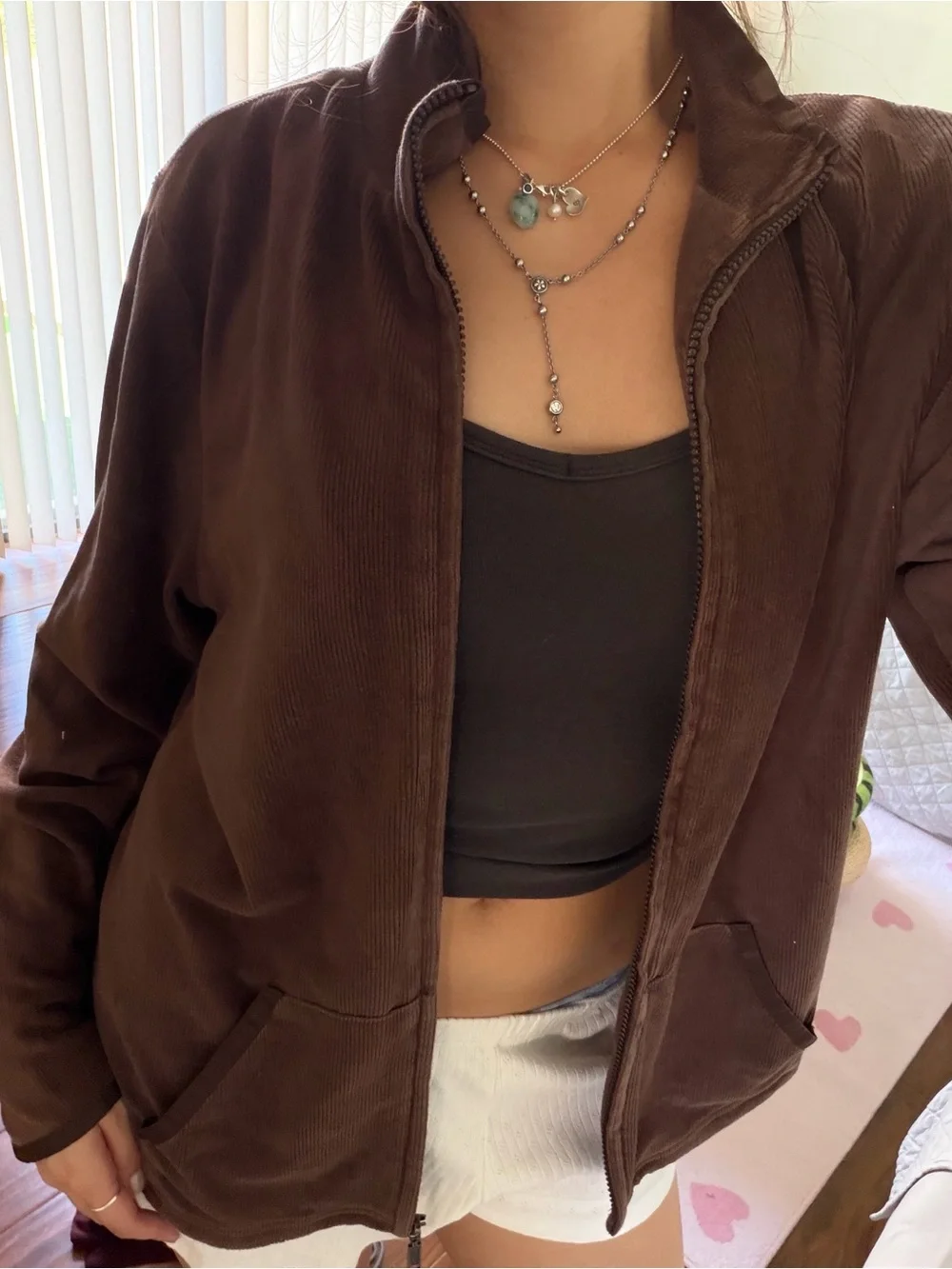 Brown Corduroy Zip Front Jacket